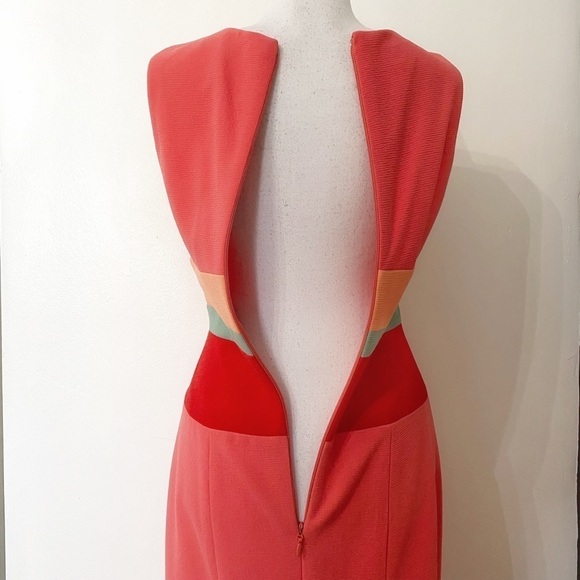 NWT BCBGMAXAZRIA LIZETTE CORAL COLORFUL STRIPES V-NECK SLEEVELESS MAXI DRESS - 2 - Picture 7 of 10